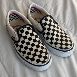 Vans Black and White Checkered Slip-On Sneakers platform 5.5 men’s